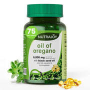 NUTRAJOY Oil of Oregano Softgels bottle on shelf offering immune support.