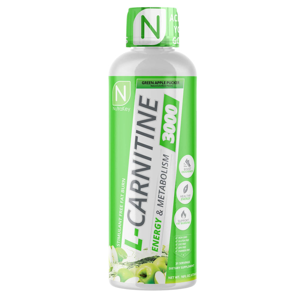 NutraKey L-Carnitine bottle with green apple flavor supports clean energy