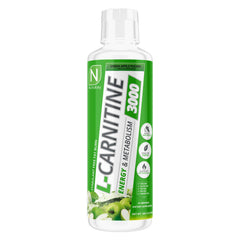 NutraKey L-Carnitine glass with green apple ice implies refreshing pre-workout boost