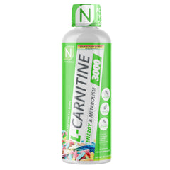 NutraKey L-Carnitine bottle with Sour Gummy Worms flavor for energy support.