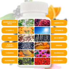 NUTRALIZIZER immune defense capsules close-up shows easy-to-swallow daily capsules.