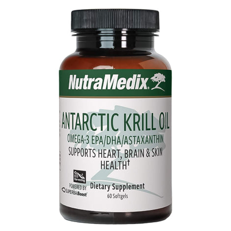 NutraMedix Antarctic Krill Oil 500mg bottle highlights premium omega-3 support.