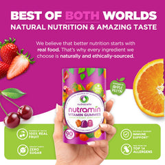 Nutracelle Nutramin daily vegan gummies strawberry flavor suggests enjoyable immune support