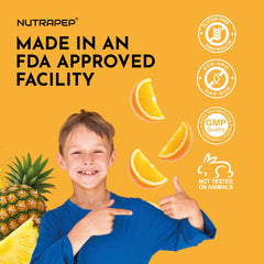 Flavor swatch of NutraPep gummies highlighting orange and pineapple taste.