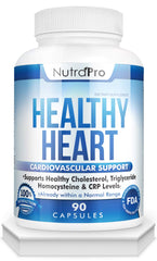 NutraPro Healthy Heart bottle front highlighting the heart health formula for daily support.