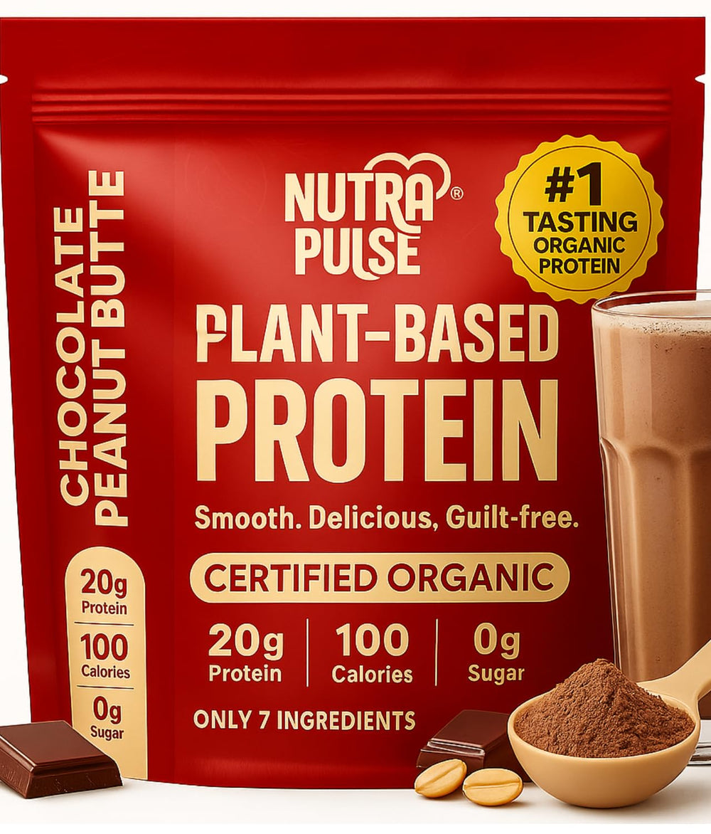 Nutrapulse Chocolate Peanut Butter protein powder bottle for rich shakes.