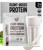 NutraPulse Organic Vegan Protein Powder tub close-up showing 28g protein per serving for muscle support
