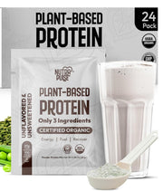 NutraPulse Organic Vegan Protein Powder tub close-up showing 28g protein per serving for muscle support