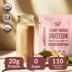 NutraPulse Vanilla Chai label close up highlighting clean ingredients