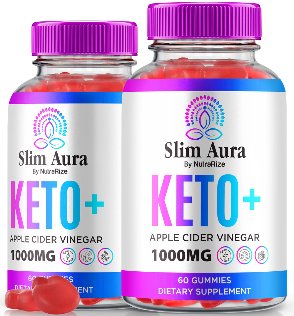 NutraRize Slim Aura Keto ACV Gummies bottle showcasing keto-friendly formula.