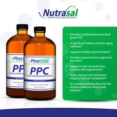 Detail shot of Nutrasal PhosChol label highlighting 3 g per serving.