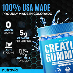 Nutravia Creatine Gummies bottle pour for on-the-go supplementation