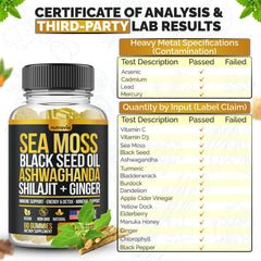 Nutravia Sea Moss Gummies ingredients-panel reveals a 13-in-1 blend.