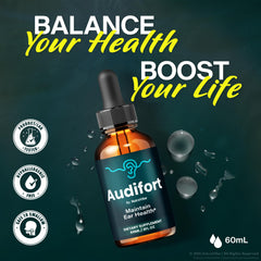 NutraVibe Audifort liquid formula close-up highlighting clean formulation.