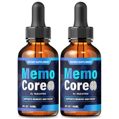 NutraVibe Memo Core drops bottle front with easy dosing for daily memory support