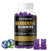 Nutravita Berberine Gummies bottle with blueberry label suggesting metabolism support.