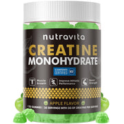 Nutravita creatina monohidrato gomitas, bote frontal, dosis diaria fácil para entrenar