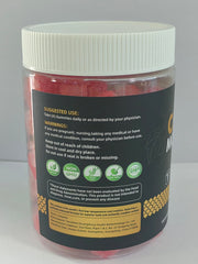 Gummies being poured from bottle demonstrates easy 3-gummy serving.