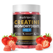 Nutravita Creatine Gummy bottle front with strawberry flavor for daily training support