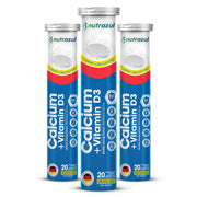 Nutrazul Calcium and Vitamin D3 effervescent tablet in lemon-lime bottle supports easy daily use.
