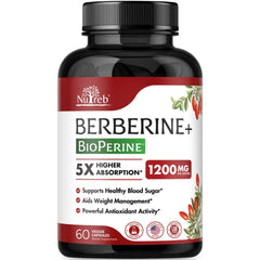 Nutreb Berberine 1200mg bottle front displaying the premium, high-purity formula.