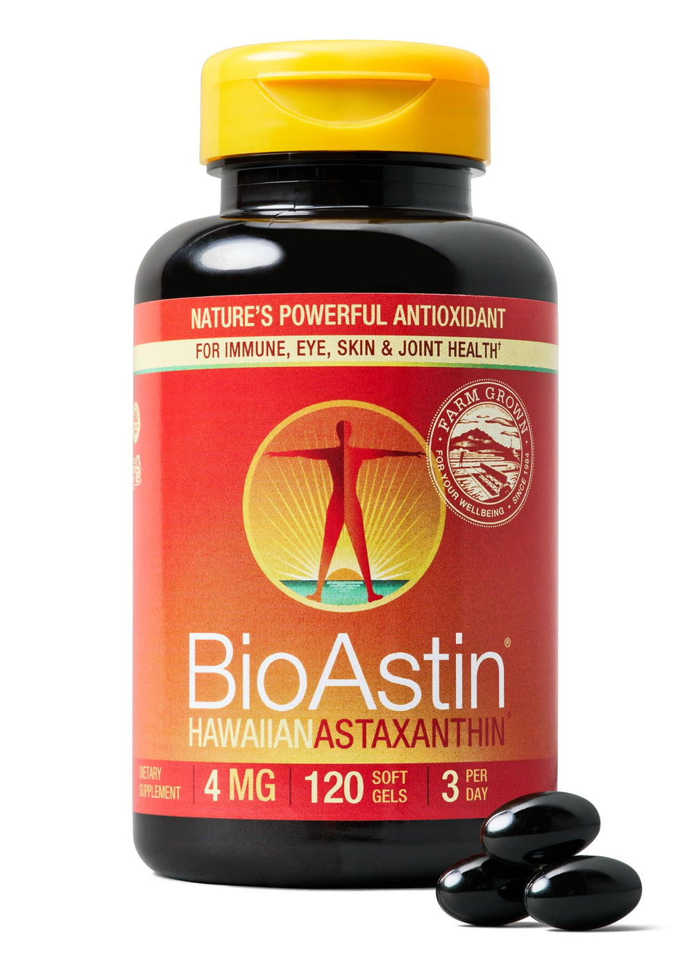 Nutrex Hawaii BioAstin 4mg bottle front with label.