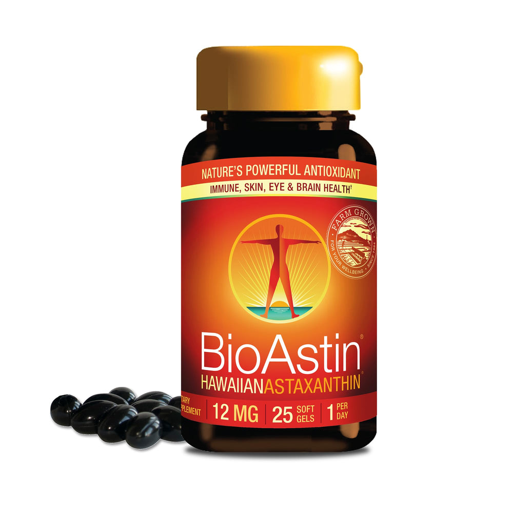 BioAstin Nutrex Hawaii, botella de 12 mg lista para uso diario.