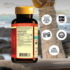 BioAstin softgels close-up highlighting natural Hawaiian astaxanthin source and potency