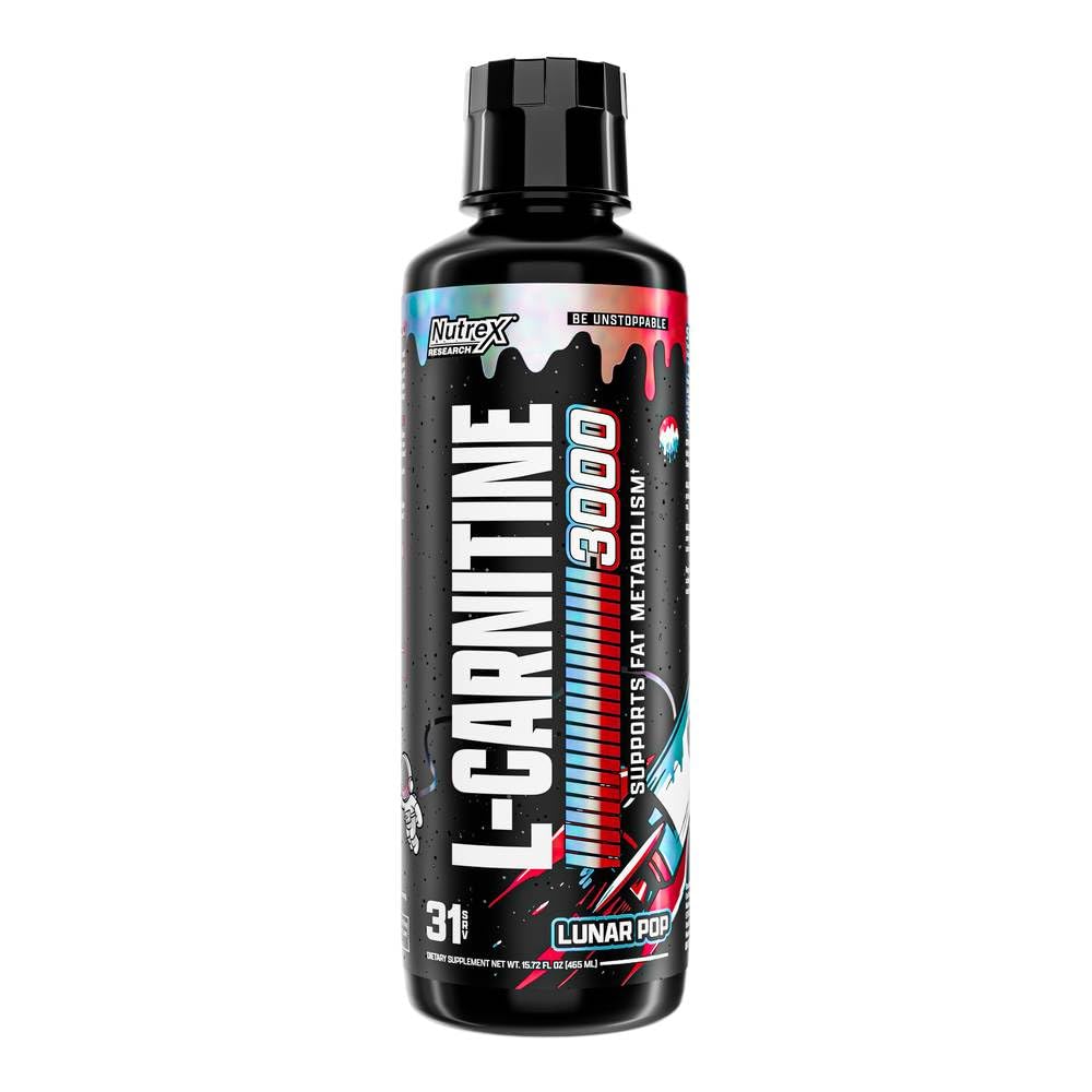 Nutrex Research Liquid Carnitine 3000 bottle showcases stimulant-free energy metabolism support.
