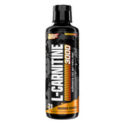 Nutrex Research Liquid Carnitine 3000 bottle front shows orange mango flavor and energy-ready design