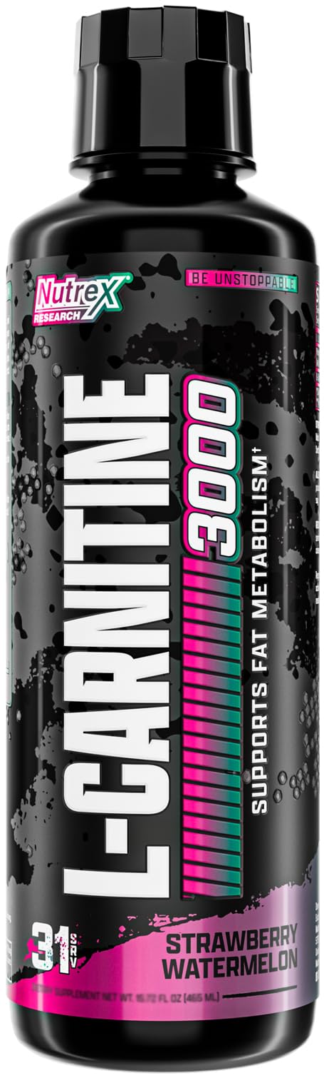 Nutrex Liquid Carnitine 3000 bottle pour showing energy support