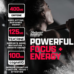 Nutrex OUTLIFT Amped label close-up showcasing caffeine and nootropics stack.
