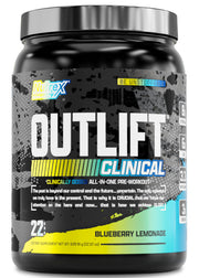 Nutrex Outlift blueberry lemonade powder bottle ready for a pre-workout session