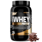 Nutrex Research chocolate whey protein bottle for convenient daily fueling.
