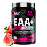 Nutrex Research EAA Hydration bottle label showing full amino acid blend for recovery.
