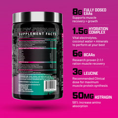 Nutrex Research EAA Hydration coconut water ingredients label close-up.