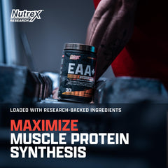 Nutrex Research EAA Hydration tub-close-up highlights flavor and powder texture