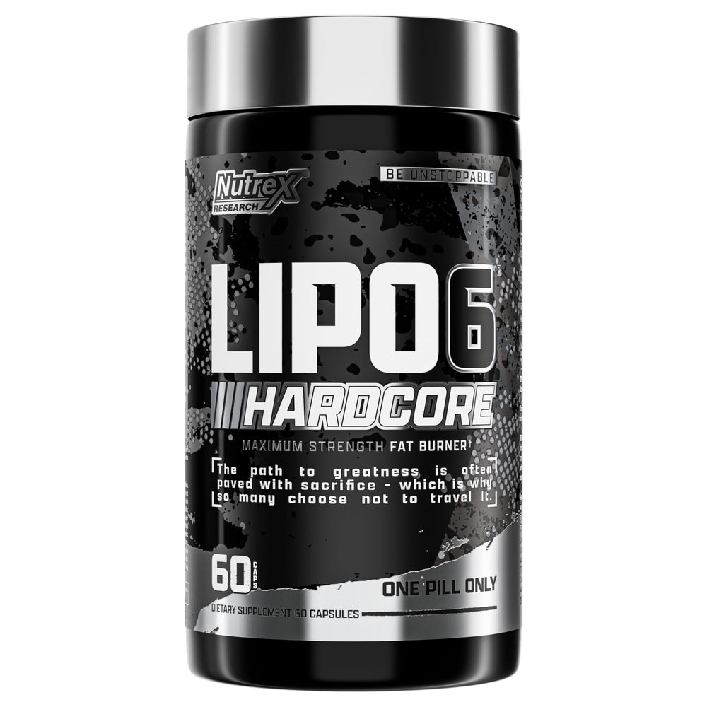 Nutrex Lipo-6 Hardcore bottle front showing energy-boosting potential for workouts