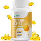Nutri Potentia D3 K2 bottle showing two-in-one formula for bone and heart support.