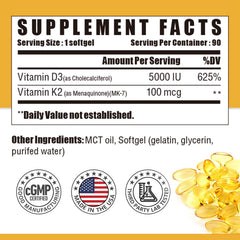 Close-up of Nutri Potentia D3 K2 softgel capsules inside the bottle.