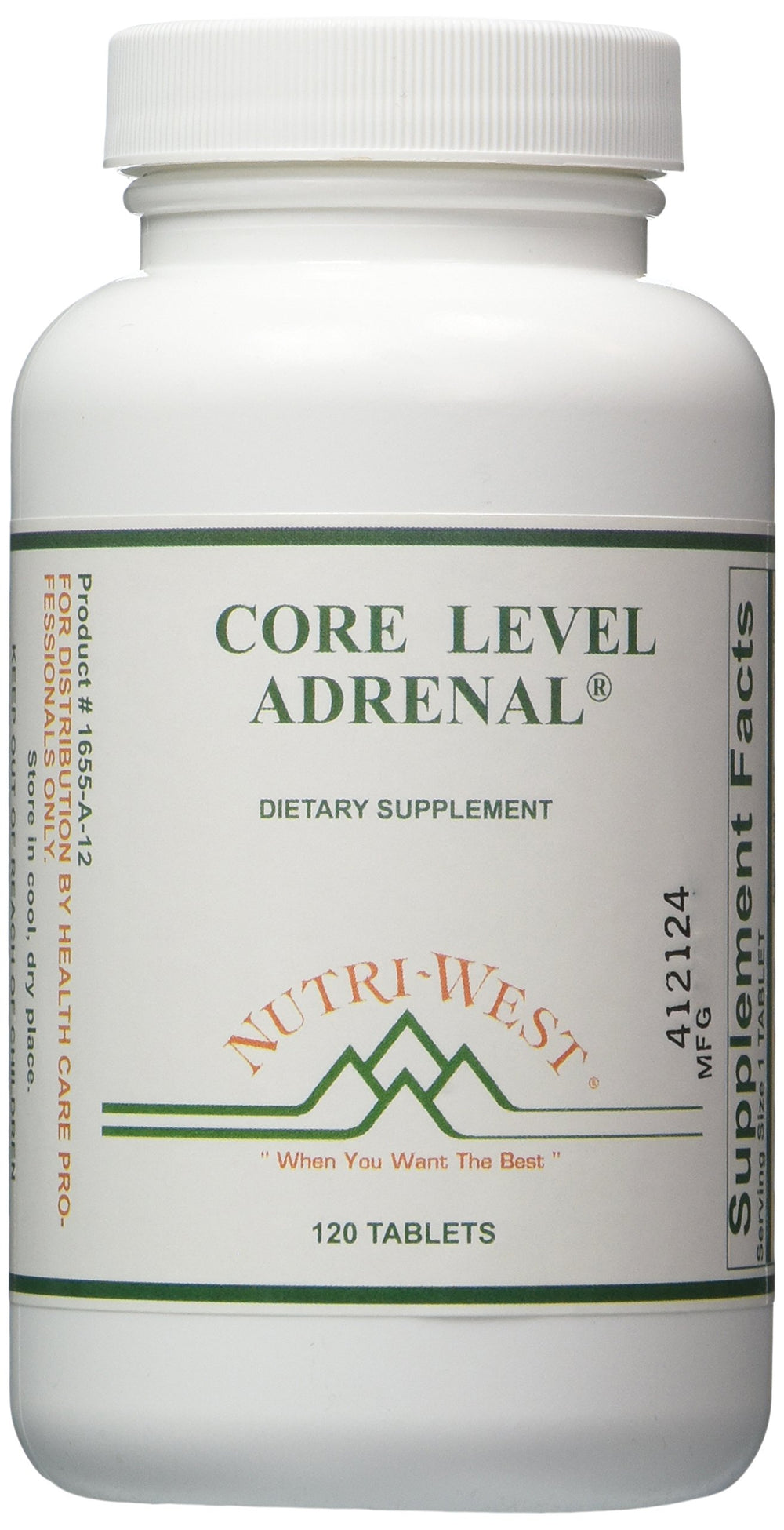 Nutri-West Core Level Adrenal 120 bottle close-up for daily wellness support.
