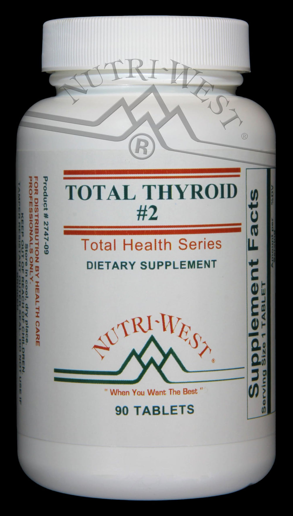 Nutri-West Total Thyroid #2 bottle with capsules and label, ideal for daily wellness.