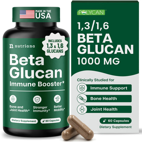 Nutriana beta glucan bottle front with capsules for potential immune support