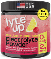 Nutriana Lyte Up Raspberry Lemonade bottle front promotes keto hydration.