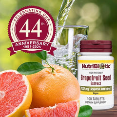 NutriBiotic grapefruit seed extract tablets packaged for retail display.