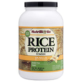 NutriBiotic Vanilla Rice Protein container highlights gluten-free, keto-friendly packaging.