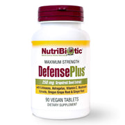 NutriBiotic DefensePlus bottle front with tablets ready for daily immune support.