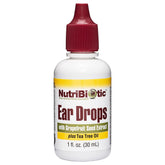 NutriBiotic Ear Drops bottle front showing gentle ear support with grapefruit seed extract