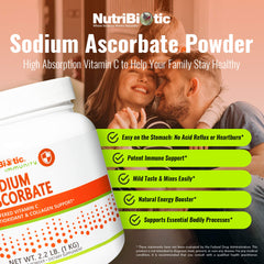 NutriBiotic sodium ascorbate scoop beside powder for easy daily serving