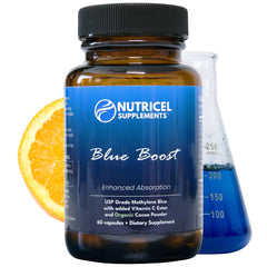 Nutricel Methylene Blue capsules bottle, premium USA-made supplement for daily wellness.